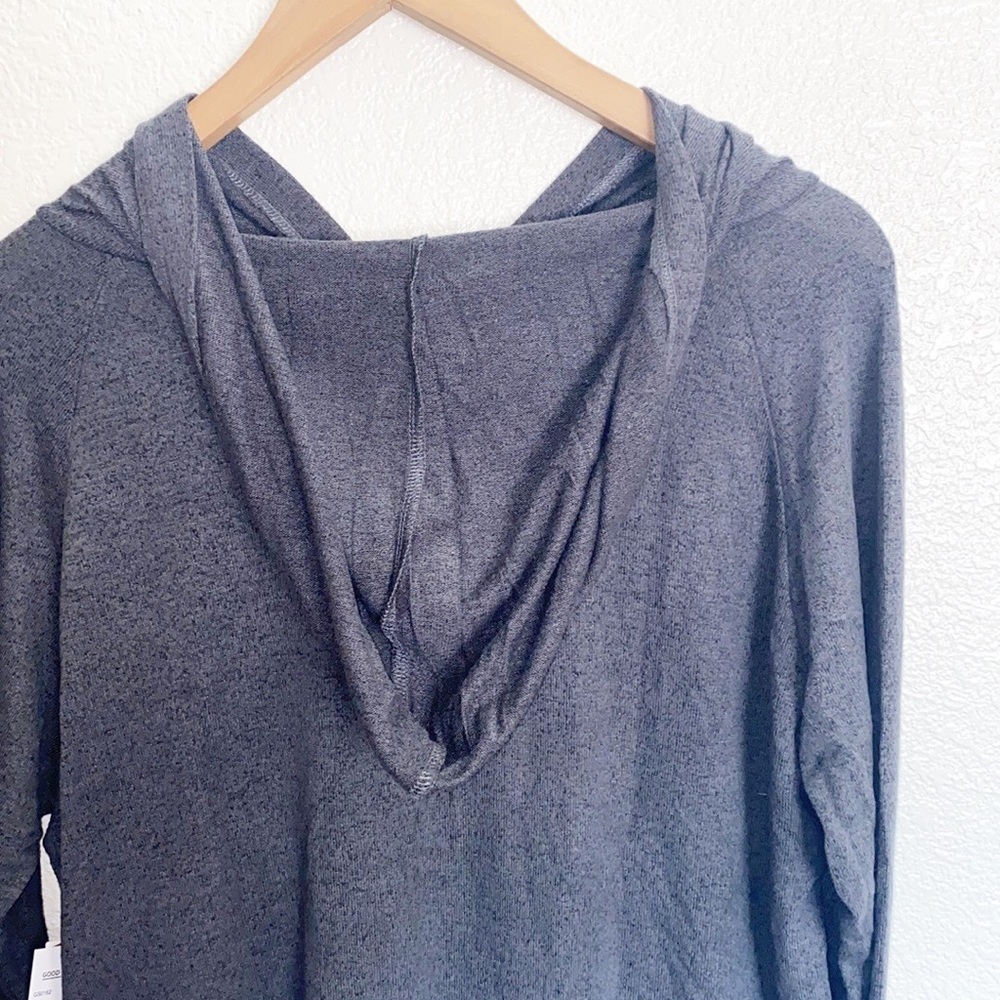 Good American Gray Hooded Hoodie Lightweight Cut-Out Long Sleeve Sweater - Picture 12 of 14